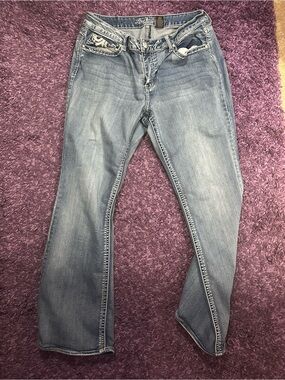 Love Indigo Premium Women's Boot Cut Jeans with Fleur de Lis Embroidery Size 14